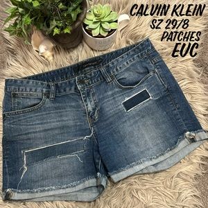 Calvin Klein Denim Shorts-Sz 29/8-Distressed with Patches
